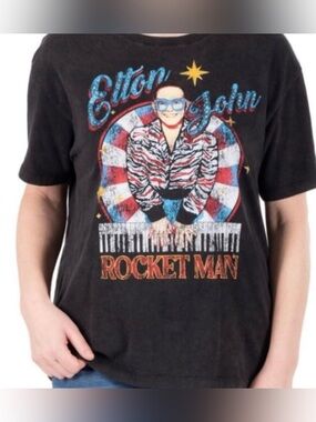 Elton John T-Shirt Slightly Oversized Relaxed Fit Jersey Fabric Band Shirt Large